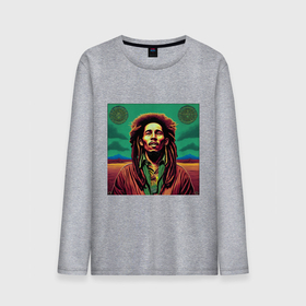 Мужской лонгслив хлопок с принтом Digital Art Bob Marley in the field в Кировске, 100% хлопок |  | 