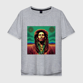 Мужская футболка хлопок Oversize с принтом Digital Art Bob Marley in the field , 100% хлопок | свободный крой, круглый ворот, “спинка” длиннее передней части | 