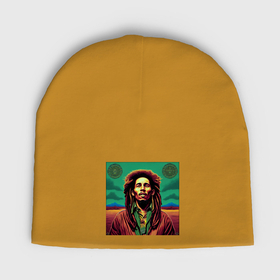 Мужская шапка демисезонная с принтом Digital Art Bob Marley in the field в Белгороде,  |  | Тематика изображения на принте: 