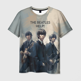 Мужская футболка 3D с принтом The Beatles   Help в Новосибирске, 100% полиэфир | прямой крой, круглый вырез горловины, длина до линии бедер | 