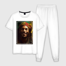 Мужская пижама хлопок с принтом Боб Марли One love в Тюмени, 100% хлопок | брюки и футболка прямого кроя, без карманов, на брюках мягкая резинка на поясе и по низу штанин
 | 