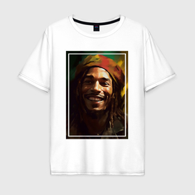 Мужская футболка хлопок Oversize с принтом Боб Марли One love в городе Новоалтайск, 100% хлопок | свободный крой, круглый ворот, “спинка” длиннее передней части | Тематика изображения на принте: 