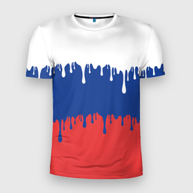 Мужская футболка 3D Slim с принтом Флаг России   потёки в Курске, 100% полиэстер с улучшенными характеристиками | приталенный силуэт, круглая горловина, широкие плечи, сужается к линии бедра | 