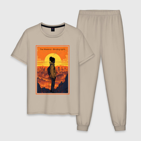 Мужская пижама хлопок с принтом The Weeknd Blinding lights в Курске, 100% хлопок | брюки и футболка прямого кроя, без карманов, на брюках мягкая резинка на поясе и по низу штанин
 | Тематика изображения на принте: 