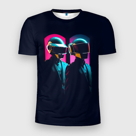 Мужская футболка 3D Slim с принтом Daft Punk   One more time в Тюмени, 100% полиэстер с улучшенными характеристиками | приталенный силуэт, круглая горловина, широкие плечи, сужается к линии бедра | Тематика изображения на принте: 