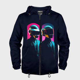 Мужская ветровка 3D с принтом Daft Punk   One more time в Санкт-Петербурге, 100% полиэстер | подол и капюшон оформлены резинкой с фиксаторами, два кармана без застежек по бокам, один потайной карман на груди | Тематика изображения на принте: 