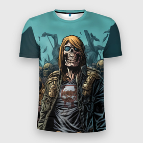 Мужская футболка 3D Slim с принтом Iron Maiden Fallen Angel в Санкт-Петербурге, 100% полиэстер с улучшенными характеристиками | приталенный силуэт, круглая горловина, широкие плечи, сужается к линии бедра | 