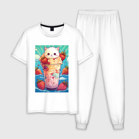 Мужская пижама хлопок с принтом Коктейль из котика , 100% хлопок | брюки и футболка прямого кроя, без карманов, на брюках мягкая резинка на поясе и по низу штанин
 | 