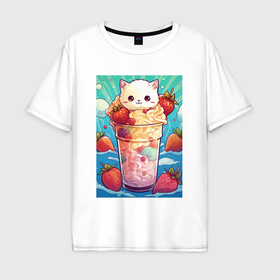 Мужская футболка хлопок Oversize с принтом Коктейль из котика , 100% хлопок | свободный крой, круглый ворот, “спинка” длиннее передней части | 