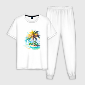 Мужская пижама хлопок с принтом Tropical Paradise в Белгороде, 100% хлопок | брюки и футболка прямого кроя, без карманов, на брюках мягкая резинка на поясе и по низу штанин
 | 