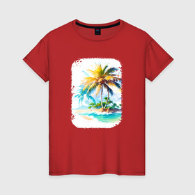 Женская футболка хлопок с принтом Tropical Paradise в Белгороде, 100% хлопок | прямой крой, круглый вырез горловины, длина до линии бедер, слегка спущенное плечо | 