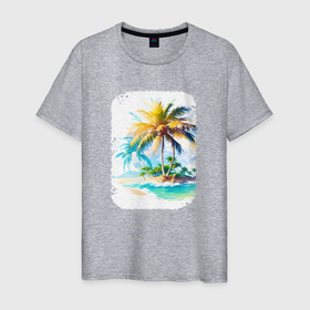 Мужская футболка хлопок с принтом Tropical Paradise в Белгороде, 100% хлопок | прямой крой, круглый вырез горловины, длина до линии бедер, слегка спущенное плечо. | 