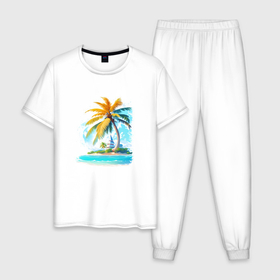 Мужская пижама хлопок с принтом Island Getaway в Кировске, 100% хлопок | брюки и футболка прямого кроя, без карманов, на брюках мягкая резинка на поясе и по низу штанин
 | 