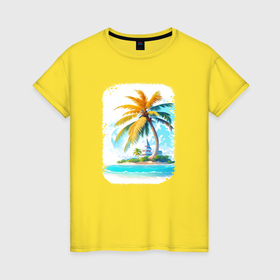 Женская футболка хлопок с принтом Island Getaway в Кировске, 100% хлопок | прямой крой, круглый вырез горловины, длина до линии бедер, слегка спущенное плечо | 