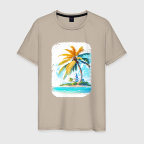 Мужская футболка хлопок с принтом Island Getaway в Кировске, 100% хлопок | прямой крой, круглый вырез горловины, длина до линии бедер, слегка спущенное плечо. | 