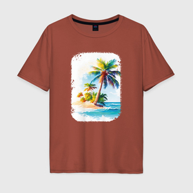 Мужская футболка хлопок Oversize с принтом Palm Tree Serenity в Курске, 100% хлопок | свободный крой, круглый ворот, “спинка” длиннее передней части | 