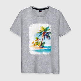 Мужская футболка хлопок с принтом Palm Tree Serenity в Белгороде, 100% хлопок | прямой крой, круглый вырез горловины, длина до линии бедер, слегка спущенное плечо. | Тематика изображения на принте: 