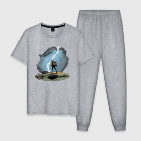 Мужская пижама хлопок с принтом Дурак на холме ловит молнию в Петрозаводске, 100% хлопок | брюки и футболка прямого кроя, без карманов, на брюках мягкая резинка на поясе и по низу штанин
 | 