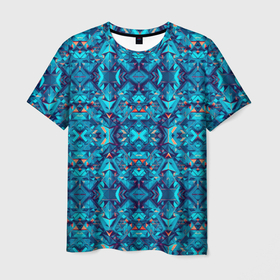 Мужская футболка 3D с принтом Синий калейдоскоп , 100% полиэфир | прямой крой, круглый вырез горловины, длина до линии бедер | 