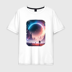 Мужская футболка хлопок Oversize с принтом Exploring New Frontiers , 100% хлопок | свободный крой, круглый ворот, “спинка” длиннее передней части | 