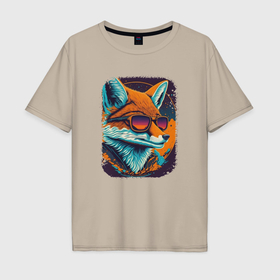 Мужская футболка хлопок Oversize с принтом Old Fox with glasses в Петрозаводске, 100% хлопок | свободный крой, круглый ворот, “спинка” длиннее передней части | 