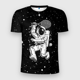 Мужская футболка 3D Slim с принтом Space tennis   astronaut в Курске, 100% полиэстер с улучшенными характеристиками | приталенный силуэт, круглая горловина, широкие плечи, сужается к линии бедра | 