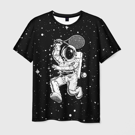 Мужская футболка 3D с принтом Space tennis   astronaut в Курске, 100% полиэфир | прямой крой, круглый вырез горловины, длина до линии бедер | 