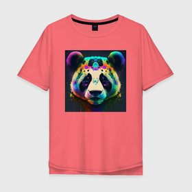 Мужская футболка хлопок Oversize с принтом Красочная панда   нейросеть в Курске, 100% хлопок | свободный крой, круглый ворот, “спинка” длиннее передней части | 