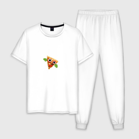 Мужская пижама хлопок с принтом Пицца итальянская забавная в Петрозаводске, 100% хлопок | брюки и футболка прямого кроя, без карманов, на брюках мягкая резинка на поясе и по низу штанин
 | 