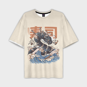 Мужская футболка oversize 3D с принтом Суши дракон с иероглифами в японском стиле в Тюмени,  |  | 