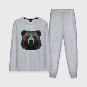 Мужская пижама с лонгсливом хлопок с принтом Красочный медведь   нейросеть ,  |  | Тематика изображения на принте: 