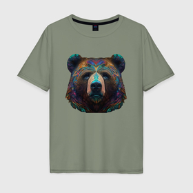 Мужская футболка хлопок Oversize с принтом Красочный медведь   нейросеть в Курске, 100% хлопок | свободный крой, круглый ворот, “спинка” длиннее передней части | 