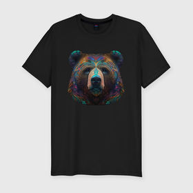 Мужская футболка хлопок Slim с принтом Красочный медведь   нейросеть в Санкт-Петербурге, 92% хлопок, 8% лайкра | приталенный силуэт, круглый вырез ворота, длина до линии бедра, короткий рукав | 