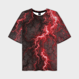Мужская футболка oversize 3D с принтом Red lightning в Петрозаводске,  |  | 