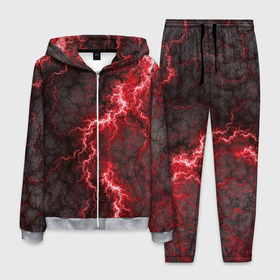 Мужской костюм 3D с принтом Red lightning в Петрозаводске, 100% полиэстер | Манжеты и пояс оформлены тканевой резинкой, двухслойный капюшон со шнурком для регулировки, карманы спереди | 