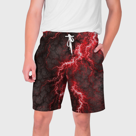 Мужские шорты 3D с принтом Red lightning в Петрозаводске,  полиэстер 100% | прямой крой, два кармана без застежек по бокам. Мягкая трикотажная резинка на поясе, внутри которой широкие завязки. Длина чуть выше колен | 