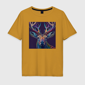 Мужская футболка хлопок Oversize с принтом Красочный олень   нейросеть в Курске, 100% хлопок | свободный крой, круглый ворот, “спинка” длиннее передней части | 