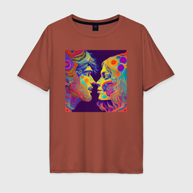 Мужская футболка хлопок Oversize с принтом Влюблённая пара красочно   нейросеть в Курске, 100% хлопок | свободный крой, круглый ворот, “спинка” длиннее передней части | 