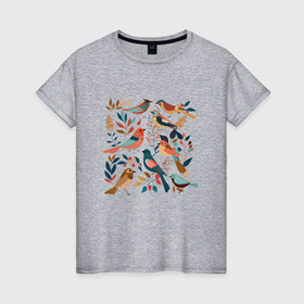 Женская футболка хлопок с принтом Иллюстрация с птицами в Курске, 100% хлопок | прямой крой, круглый вырез горловины, длина до линии бедер, слегка спущенное плечо | 
