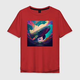 Мужская футболка хлопок Oversize с принтом Красочный психоделический кит   нейросеть в Курске, 100% хлопок | свободный крой, круглый ворот, “спинка” длиннее передней части | 