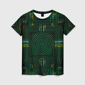 Женская футболка 3D с принтом Зелёная электросхема , 100% полиэфир ( синтетическое хлопкоподобное полотно) | прямой крой, круглый вырез горловины, длина до линии бедер | 