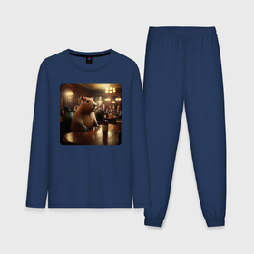 Мужская пижама с лонгсливом хлопок с принтом Капибара в баре в Петрозаводске,  |  | Тематика изображения на принте: 