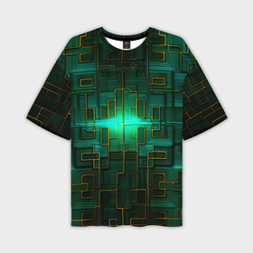 Мужская футболка oversize 3D с принтом Тёмно зелёная электросхема в Екатеринбурге,  |  | Тематика изображения на принте: 
