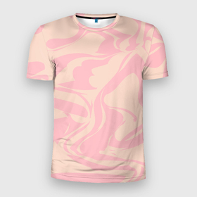 Мужская футболка 3D Slim с принтом Кремовый розовый абстракт в Белгороде, 100% полиэстер с улучшенными характеристиками | приталенный силуэт, круглая горловина, широкие плечи, сужается к линии бедра | 