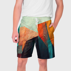 Мужские шорты 3D с принтом Городской абстракционизм ,  полиэстер 100% | прямой крой, два кармана без застежек по бокам. Мягкая трикотажная резинка на поясе, внутри которой широкие завязки. Длина чуть выше колен | 