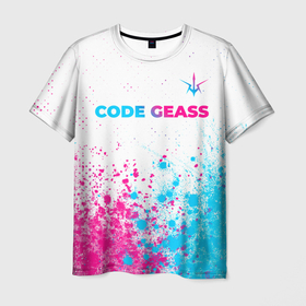 Мужская футболка 3D с принтом Code Geass neon gradient style: символ сверху в Тюмени, 100% полиэфир | прямой крой, круглый вырез горловины, длина до линии бедер | 