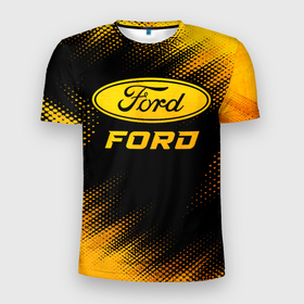 Мужская футболка 3D Slim с принтом Ford   gold gradient в Тюмени, 100% полиэстер с улучшенными характеристиками | приталенный силуэт, круглая горловина, широкие плечи, сужается к линии бедра | 
