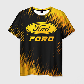 Мужская футболка 3D с принтом Ford   gold gradient в Петрозаводске, 100% полиэфир | прямой крой, круглый вырез горловины, длина до линии бедер | 