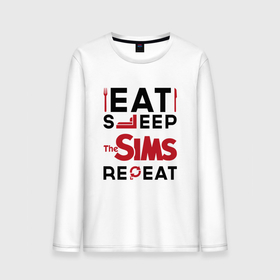 Мужской лонгслив хлопок с принтом Надпись: eat sleep The Sims repeat в Тюмени, 100% хлопок |  | Тематика изображения на принте: 