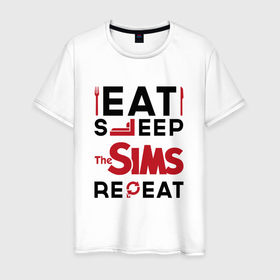 Мужская футболка хлопок с принтом Надпись: eat sleep The Sims repeat в Новосибирске, 100% хлопок | прямой крой, круглый вырез горловины, длина до линии бедер, слегка спущенное плечо. | 